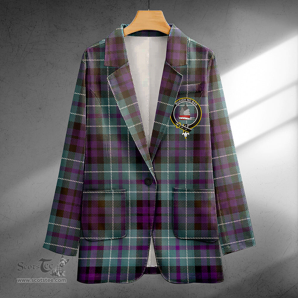 ScotsTee Shop MacNeil of Colonsay (MacNeil of Barra of Colonsay) Weathered Clan Crest Casual Tartan Flat Lapel Collar Blazer Tartan Blazer Cotton