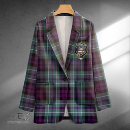 ScotsTee Shop MacNeil of Colonsay (MacNeil of Barra of Colonsay) Weathered Clan Crest Casual Tartan Flat Lapel Collar Blazer Tartan Blazer Cotton