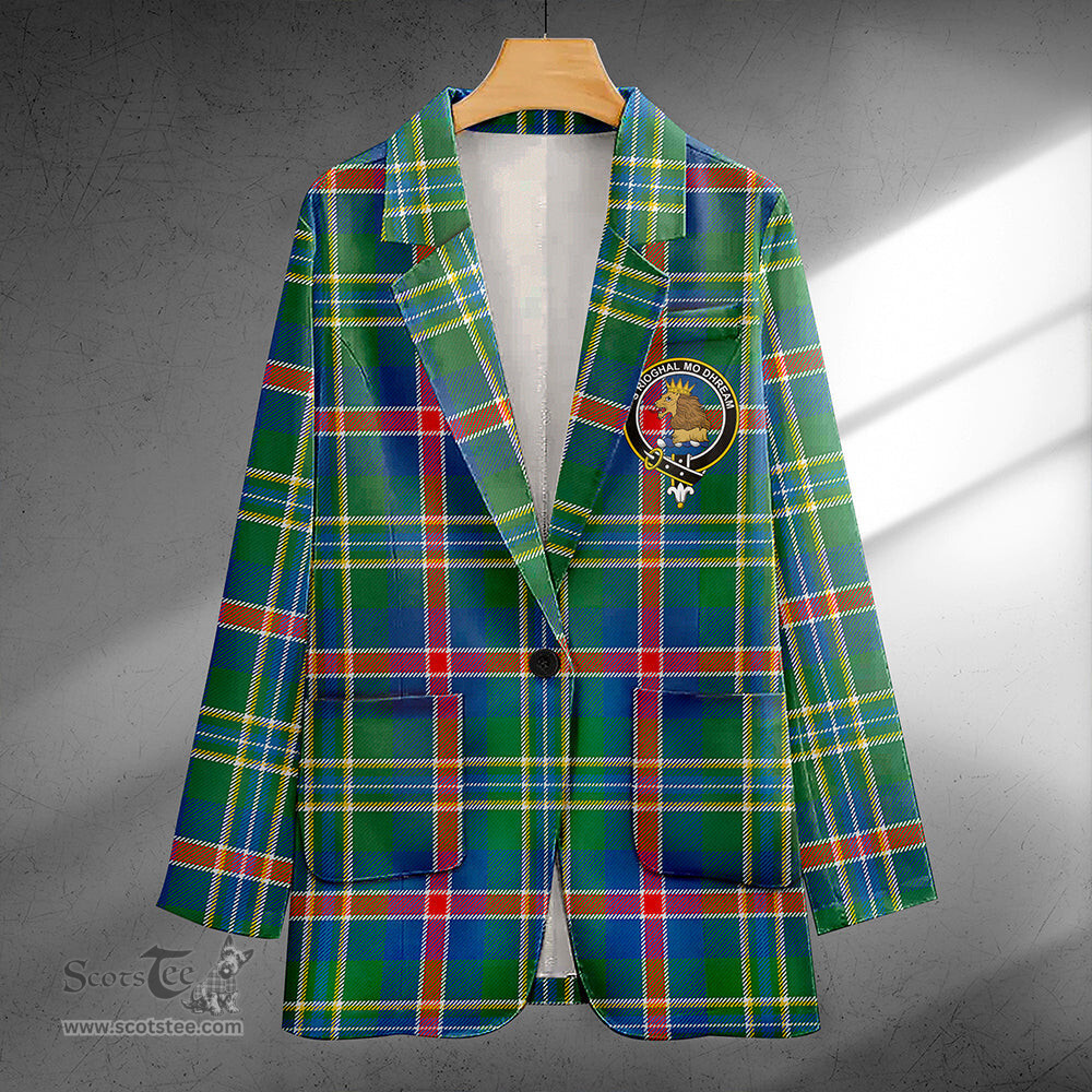 ScotsTee Shop Mary, Queen of Scots Modern Clan Crest Casual Tartan Flat Lapel Collar Blazer Tartan Blazer Cotton