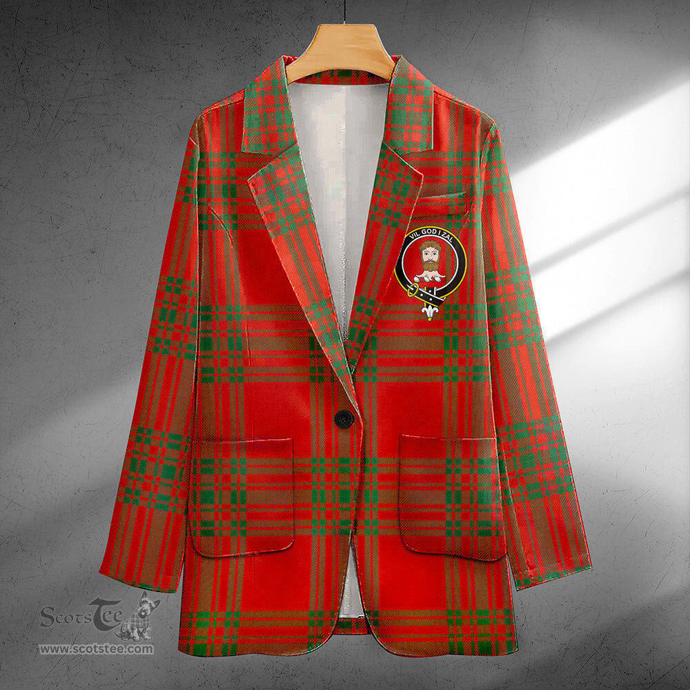 ScotsTee Shop Menzies Ancient Clan Crest Casual Tartan Flat Lapel Collar Blazer Tartan Blazer Cotton