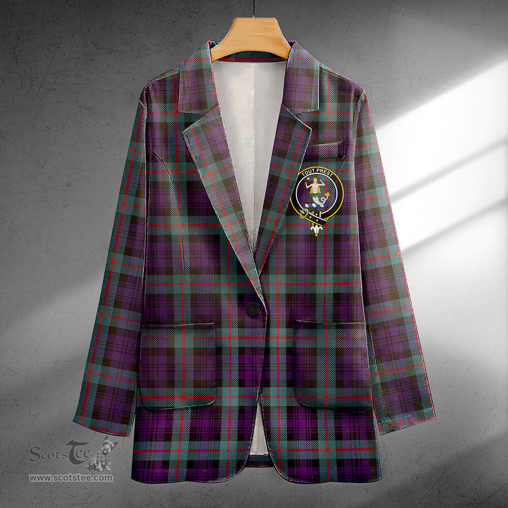 ScotsTee Shop Murray Weathered Clan Crest Casual Tartan Flat Lapel Collar Blazer Tartan Blazer Cotton