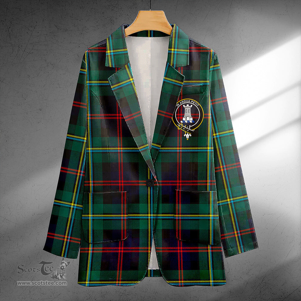 ScotsTee Shop Malcolm Modern Clan Crest Casual Tartan Flat Lapel Collar Blazer Tartan Blazer Cotton