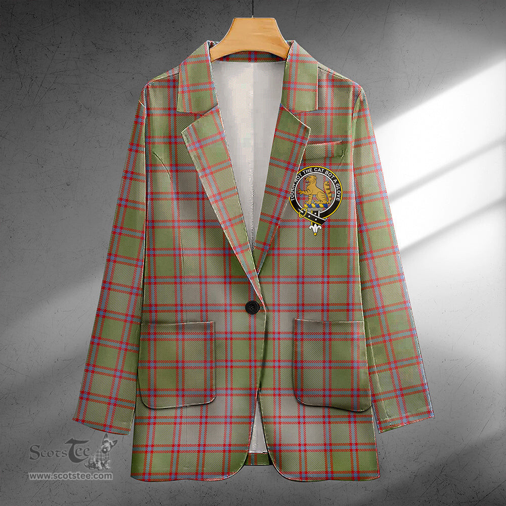ScotsTee Shop MacPherson of Glentruim Weathered Clan Crest Casual Tartan Flat Lapel Collar Blazer Tartan Blazer Cotton
