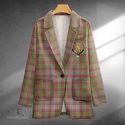 ScotsTee Shop MacPherson of Glentruim Weathered Clan Crest Casual Tartan Flat Lapel Collar Blazer Tartan Blazer Cotton