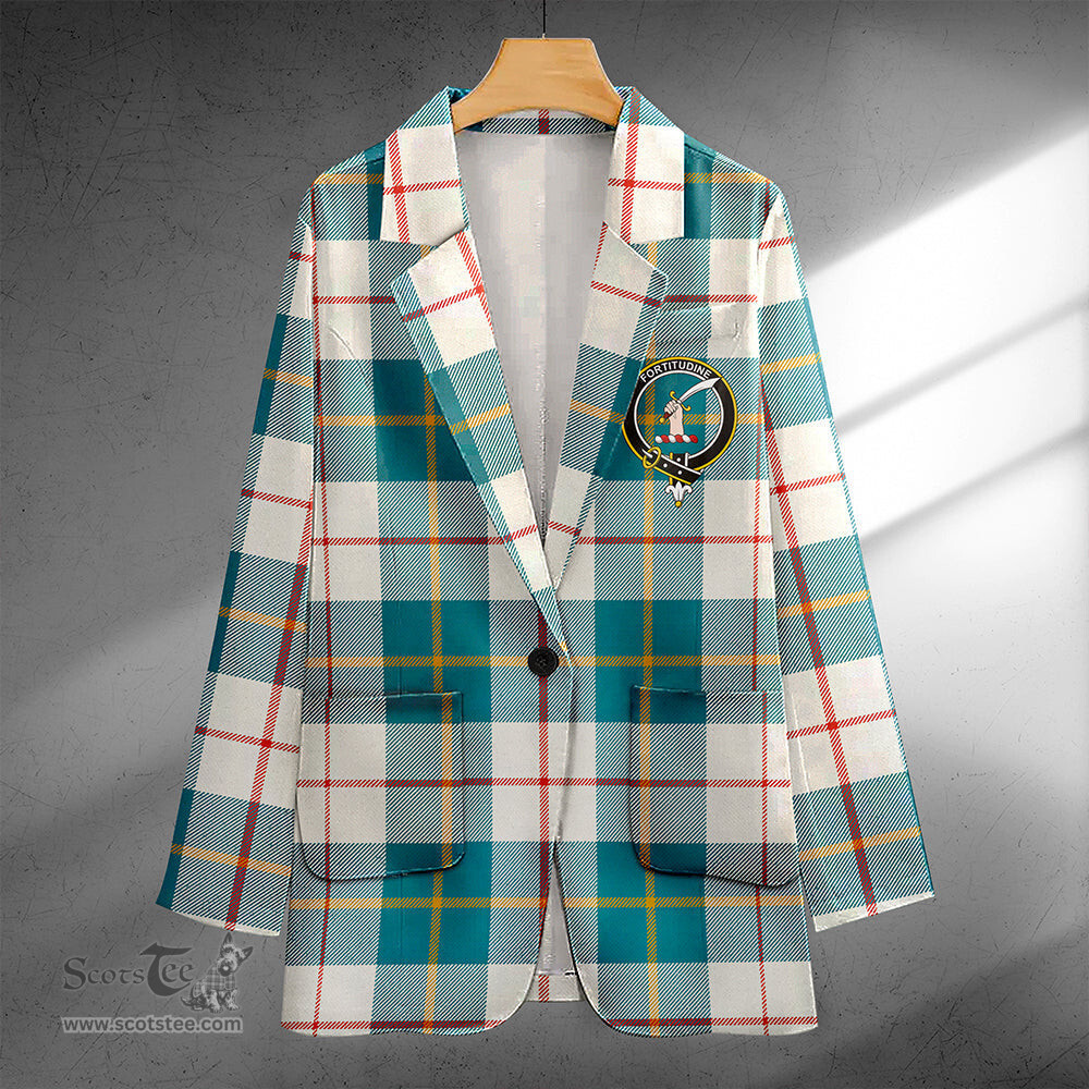 ScotsTee Shop MacRae of Conchra Ancient Clan Crest Casual Tartan Flat Lapel Collar Blazer Tartan Blazer Cotton