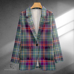 ScotsTee Shop Mary, Queen of Scots Weathered Clan Crest Casual Tartan Flat Lapel Collar Blazer Tartan Blazer Cotton