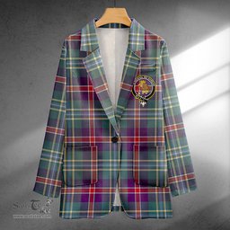 ScotsTee Shop Mary, Queen of Scots Weathered Clan Crest Casual Tartan Flat Lapel Collar Blazer Tartan Blazer Cotton