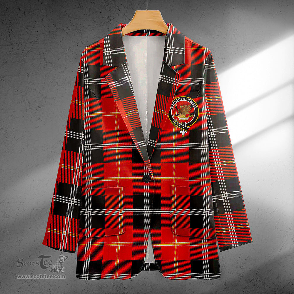 ScotsTee Shop Marjoribanks Ancient Clan Crest Casual Tartan Flat Lapel Collar Blazer Tartan Blazer Cotton