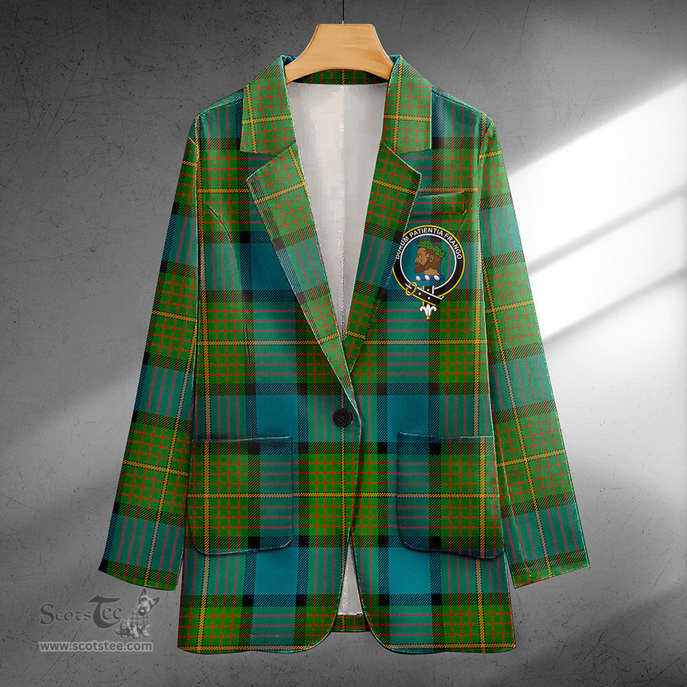 ScotsTee Shop Muir Ancient Clan Crest Casual Tartan Flat Lapel Collar Blazer Tartan Blazer Cotton