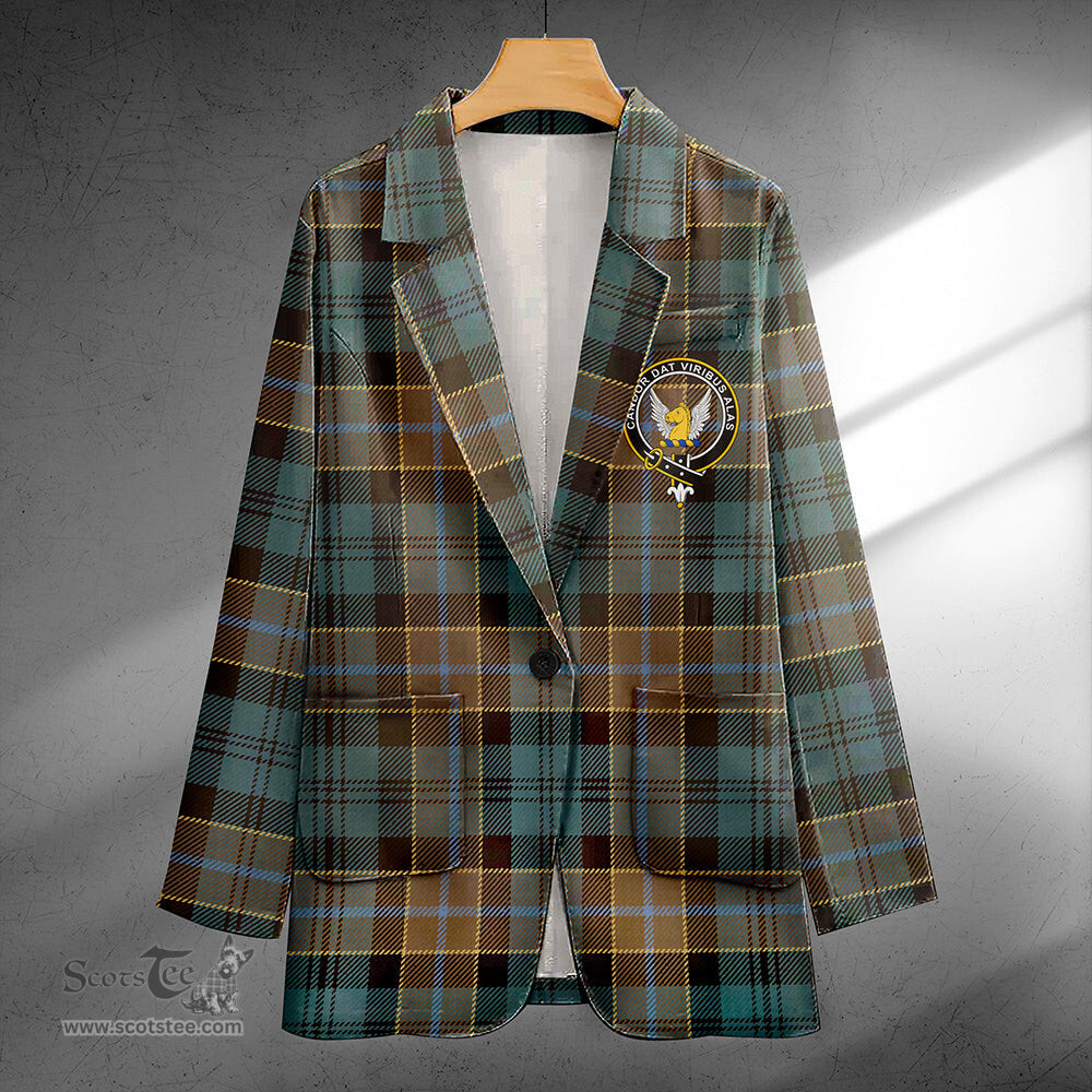 ScotsTee Shop Hogarth Weathered Clan Crest Casual Tartan Flat Lapel Collar Blazer Tartan Blazer Cotton