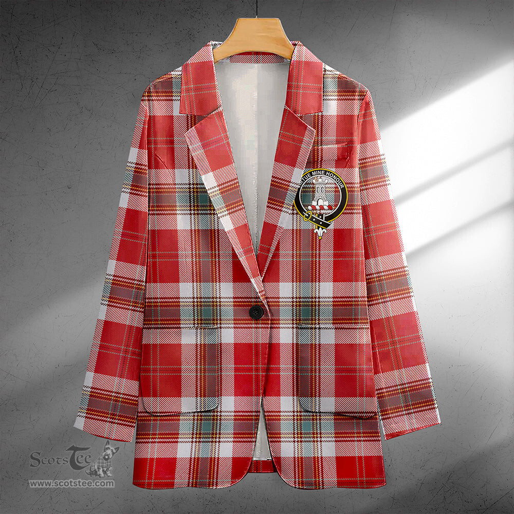 ScotsTee Shop MacLean of Duart Dress Red Weathered Clan Crest Casual Tartan Flat Lapel Collar Blazer Tartan Blazer Cotton