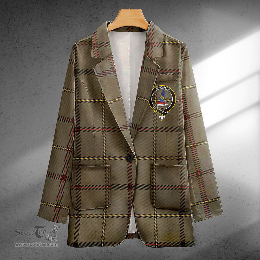 ScotsTee Shop Marr Weathered Clan Crest Casual Tartan Flat Lapel Collar Blazer Tartan Blazer Cotton