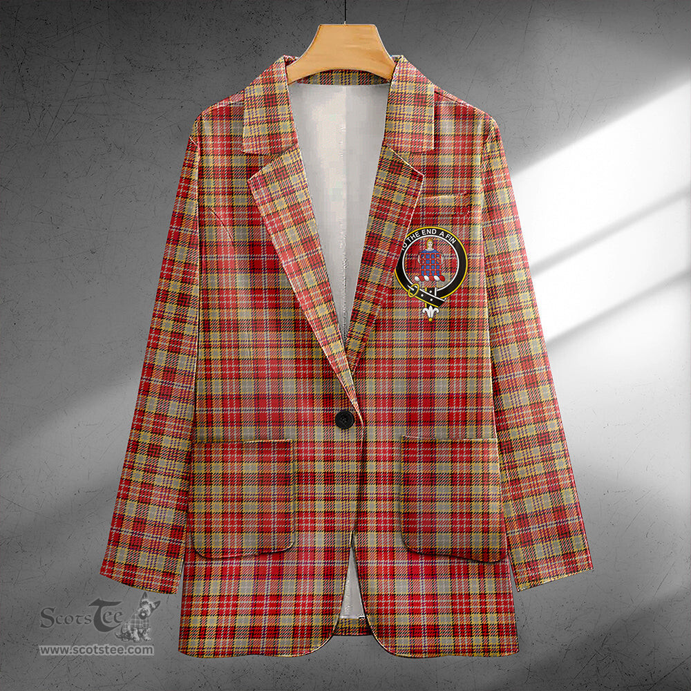 ScotsTee Shop Ogilvie of Airlie Weathered Clan Crest Casual Tartan Flat Lapel Collar Blazer Tartan Blazer Cotton