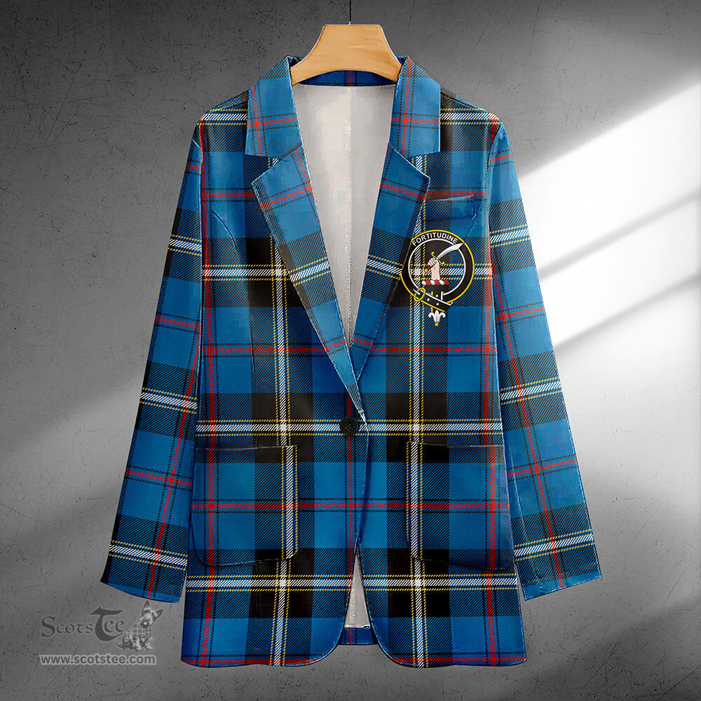 ScotsTee Shop MacRae of America Ancient Clan Crest Casual Tartan Flat Lapel Collar Blazer Tartan Blazer Cotton