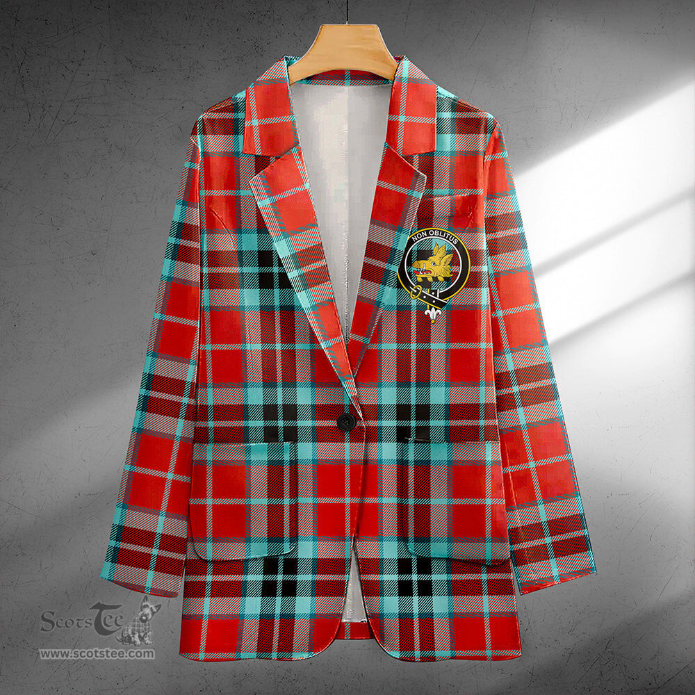 ScotsTee Shop MacTavish Weathered Clan Crest Casual Tartan Flat Lapel Collar Blazer Tartan Blazer Cotton