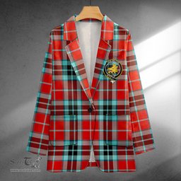 ScotsTee Shop MacTavish Weathered Clan Crest Casual Tartan Flat Lapel Collar Blazer Tartan Blazer Cotton