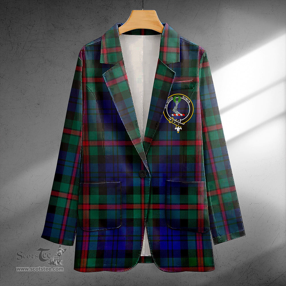 ScotsTee Shop MacKinlay Modern Clan Crest Casual Tartan Flat Lapel Collar Blazer Tartan Blazer Cotton