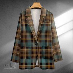 ScotsTee Shop Mowat Weathered Clan Crest Casual Tartan Flat Lapel Collar Blazer Tartan Blazer Cotton