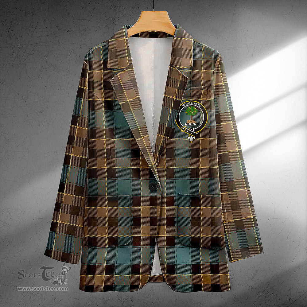 ScotsTee Shop Mowat Weathered Clan Crest Casual Tartan Flat Lapel Collar Blazer Tartan Blazer Cotton