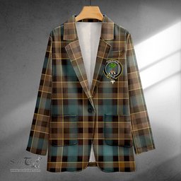 ScotsTee Shop Mowat Weathered Clan Crest Casual Tartan Flat Lapel Collar Blazer Tartan Blazer Cotton