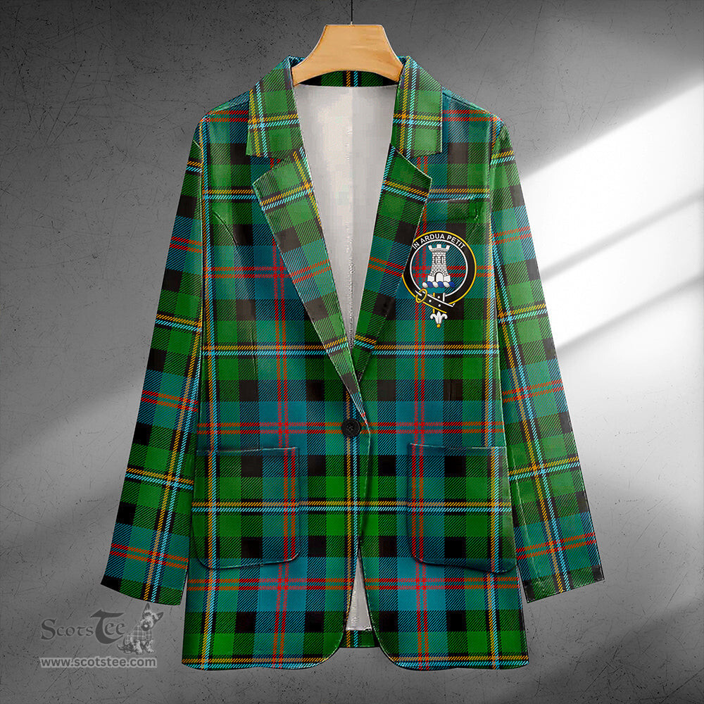 ScotsTee Shop Malcolm Ancient Clan Crest Casual Tartan Flat Lapel Collar Blazer Tartan Blazer Cotton