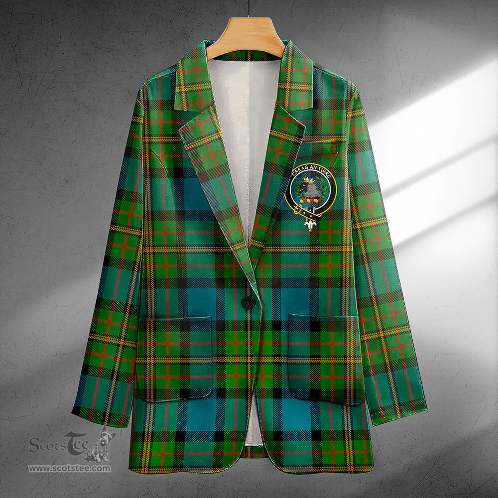 ScotsTee Shop MacLaren Ancient Clan Crest Casual Tartan Flat Lapel Collar Blazer Tartan Blazer Cotton