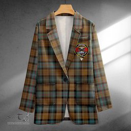 ScotsTee Shop MacLeod of Skye Weathered Clan Crest Casual Tartan Flat Lapel Collar Blazer Tartan Blazer Cotton