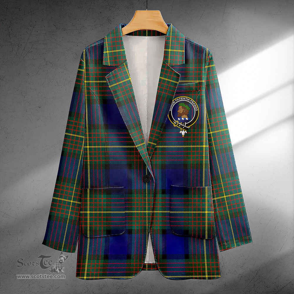 ScotsTee Shop Muir Modern Clan Crest Casual Tartan Flat Lapel Collar Blazer Tartan Blazer Cotton