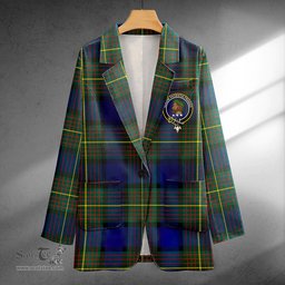 ScotsTee Shop Muir Modern Clan Crest Casual Tartan Flat Lapel Collar Blazer Tartan Blazer Cotton