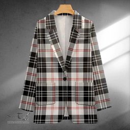 ScotsTee Shop MacPherson of Cluny Black & White Weathered Clan Crest Casual Tartan Flat Lapel Collar Blazer Tartan Blazer Cotton
