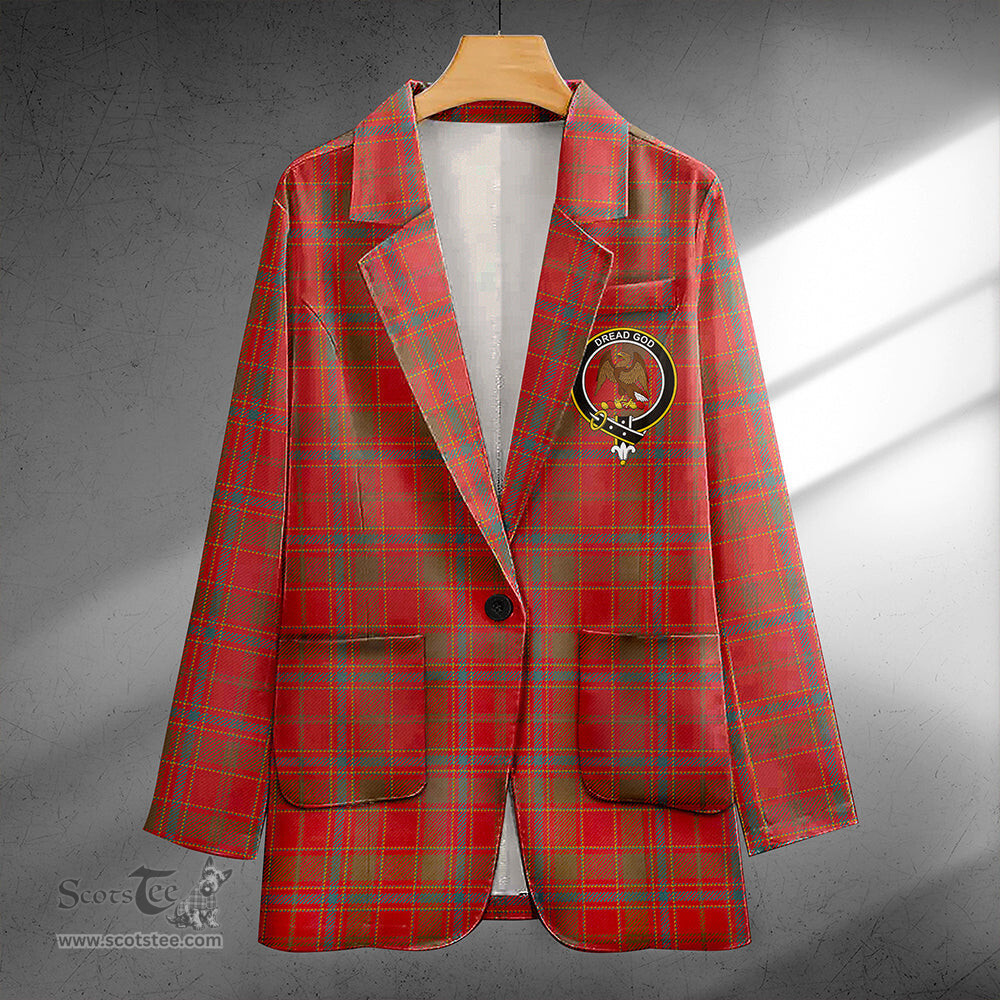 ScotsTee Shop Munro Weathered Clan Crest Casual Tartan Flat Lapel Collar Blazer Tartan Blazer Cotton