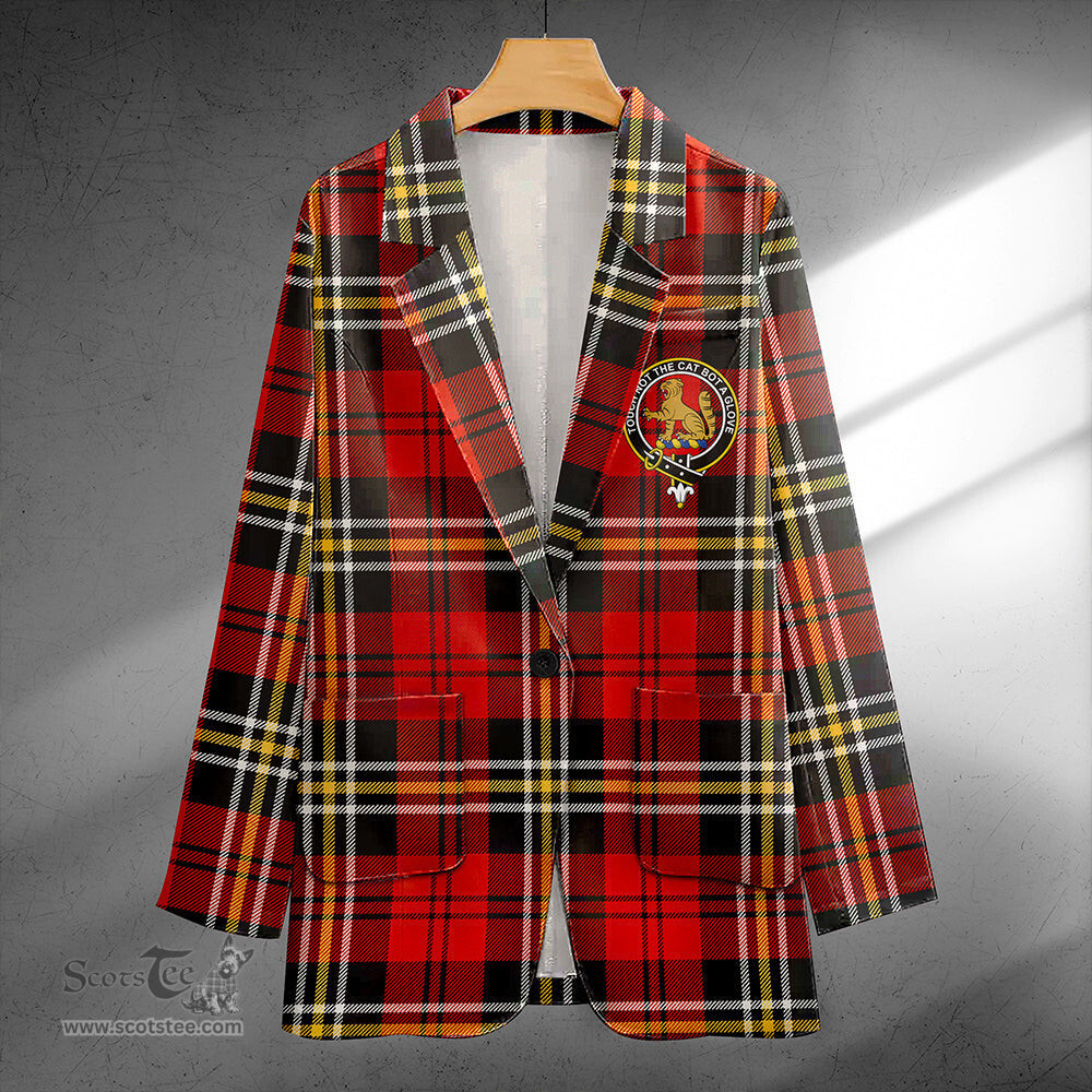ScotsTee Shop MacPherson of Cluny Red Ancient Clan Crest Casual Tartan Flat Lapel Collar Blazer Tartan Blazer Cotton
