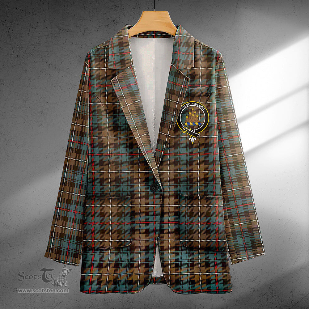 ScotsTee Shop MacKenzie Weathered Clan Crest Casual Tartan Flat Lapel Collar Blazer Tartan Blazer Cotton