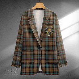 ScotsTee Shop MacKenzie Weathered Clan Crest Casual Tartan Flat Lapel Collar Blazer Tartan Blazer Cotton