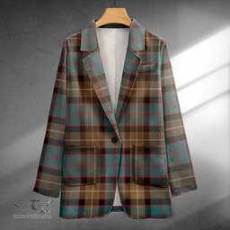 ScotsTee Shop MacWilliam (Williamson) Weathered Clan Crest Casual Tartan Flat Lapel Collar Blazer Tartan Blazer Cotton