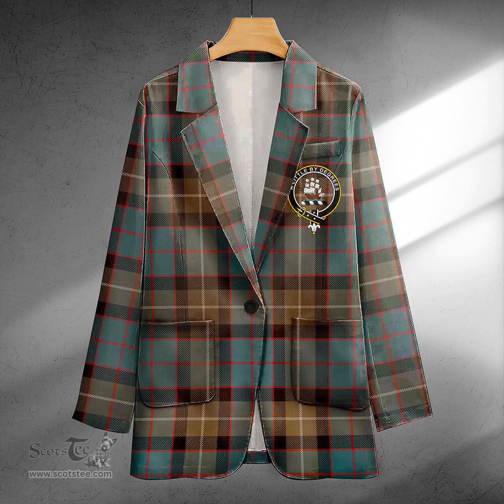ScotsTee Shop MacWilliam (Williamson) Weathered Clan Crest Casual Tartan Flat Lapel Collar Blazer Tartan Blazer Cotton