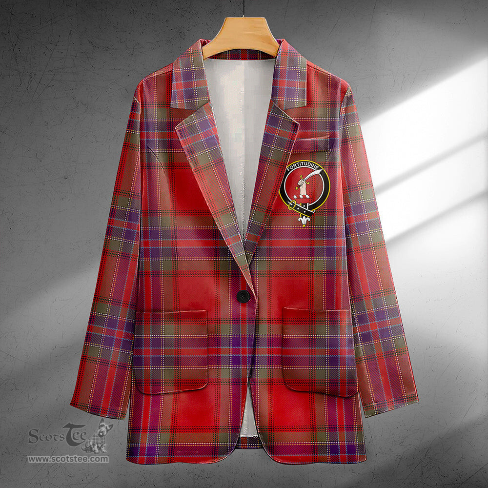 ScotsTee Shop MacRae of Ardentoul Weathered Clan Crest Casual Tartan Flat Lapel Collar Blazer Tartan Blazer Cotton