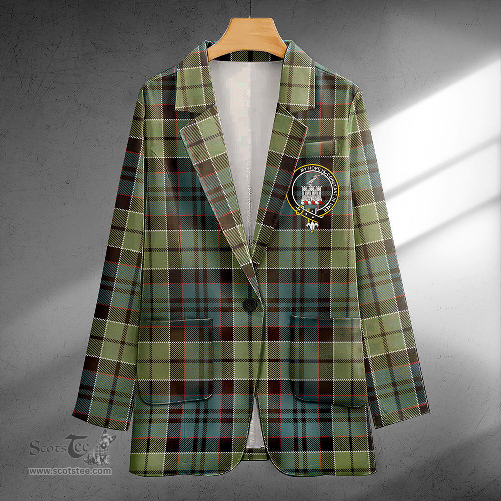 ScotsTee Shop MacIsaac Weathered Clan Crest Casual Tartan Flat Lapel Collar Blazer Tartan Blazer Cotton