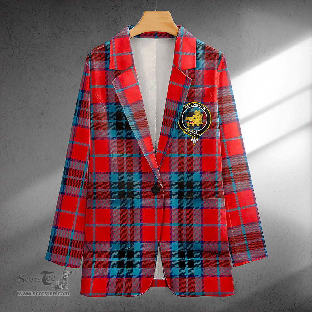 ScotsTee Shop MacTavish Modern Clan Crest Casual Tartan Flat Lapel Collar Blazer Tartan Blazer Cotton