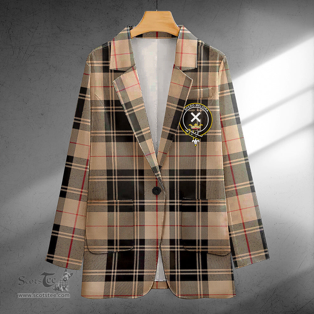 ScotsTee Shop Moffat Weathered Clan Crest Casual Tartan Flat Lapel Collar Blazer Tartan Blazer Cotton
