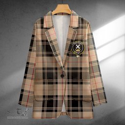 ScotsTee Shop Moffat Weathered Clan Crest Casual Tartan Flat Lapel Collar Blazer Tartan Blazer Cotton