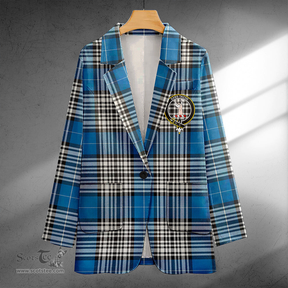 ScotsTee Shop Napier Ancient Clan Crest Casual Tartan Flat Lapel Collar Blazer Tartan Blazer Cotton