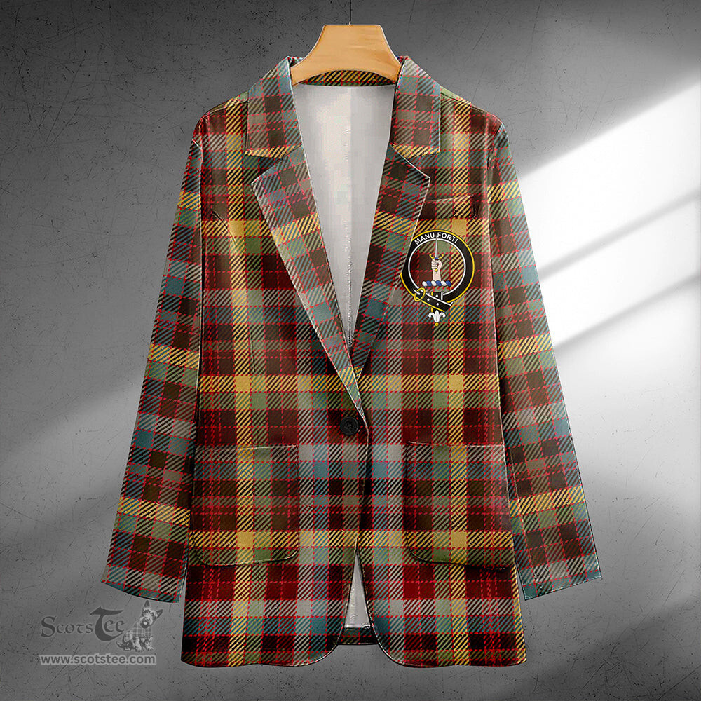 ScotsTee Shop MacKay of Strathnaver Weathered Clan Crest Casual Tartan Flat Lapel Collar Blazer Tartan Blazer Cotton