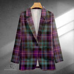 ScotsTee Shop MacNeil of Barra Old (MacNeill Old) Weathered Clan Crest Casual Tartan Flat Lapel Collar Blazer Tartan Blazer Cotton