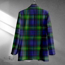 ScotsTee Shop Meldrum Clan Crest Casual Tartan Flat Lapel Collar Blazer Tartan Blazer Cotton