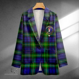 ScotsTee Shop Meldrum Clan Crest Casual Tartan Flat Lapel Collar Blazer Tartan Blazer Cotton