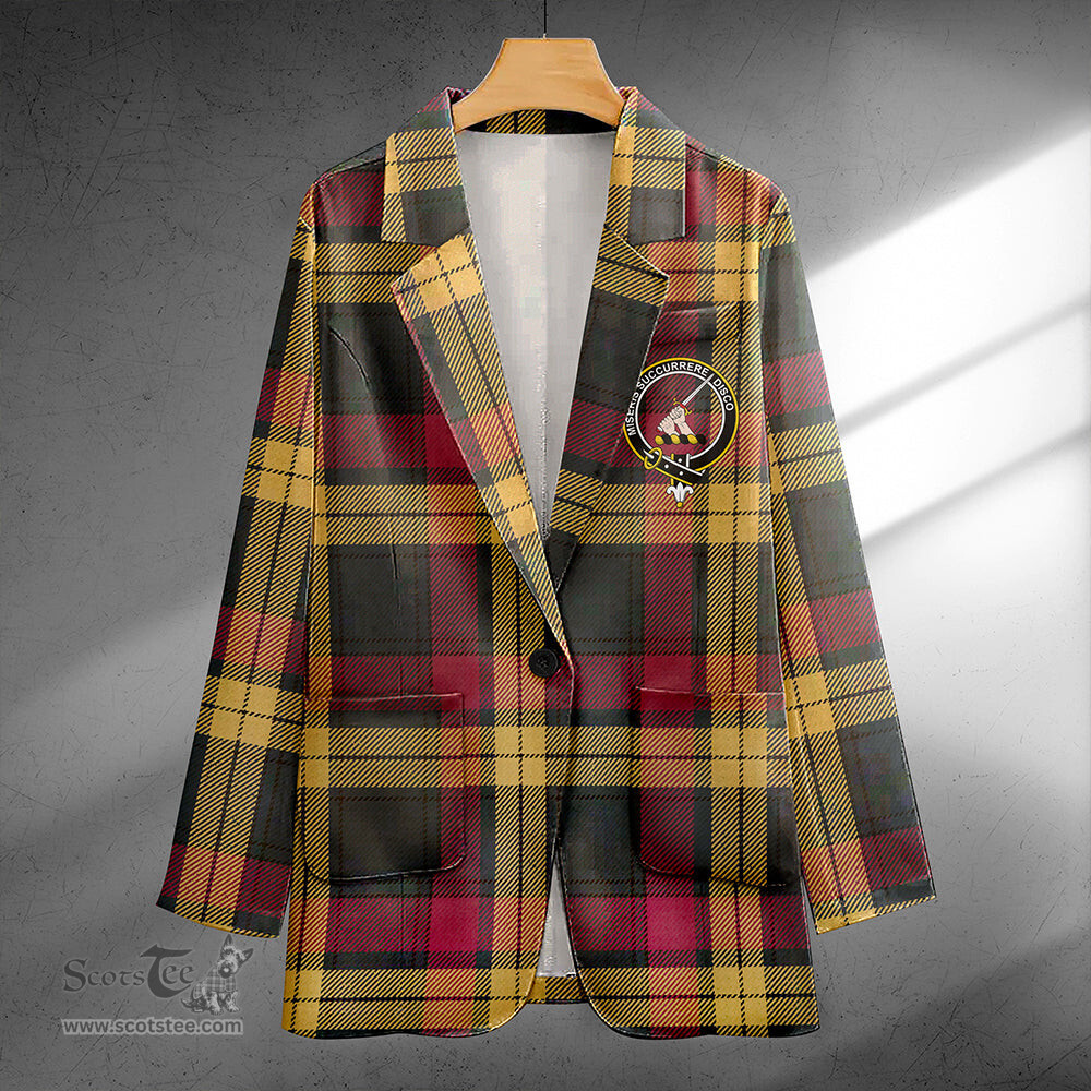 ScotsTee Shop MacMillan Weathered Clan Crest Casual Tartan Flat Lapel Collar Blazer Tartan Blazer Cotton