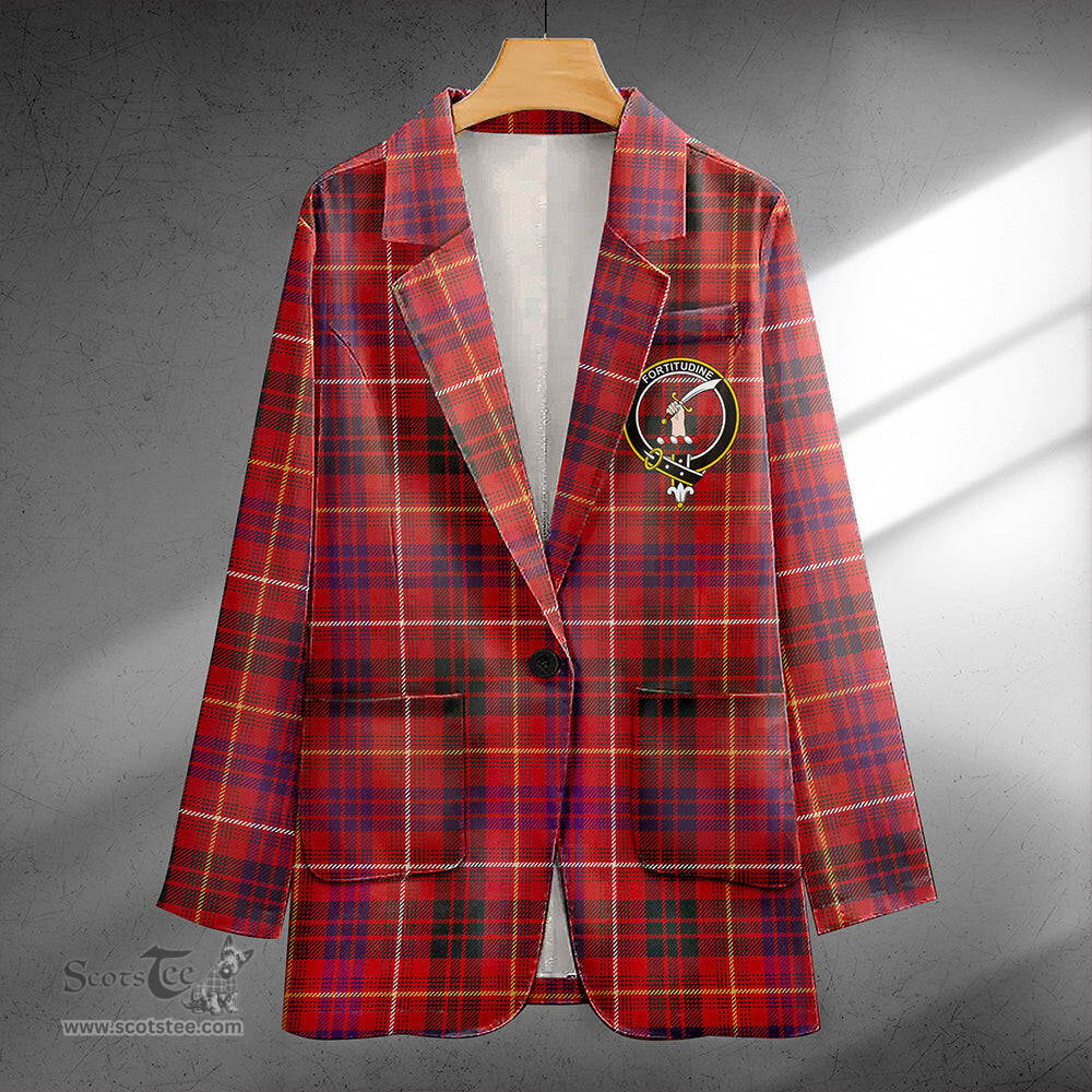 ScotsTee Shop MacRae of Inverinate Weathered Clan Crest Casual Tartan Flat Lapel Collar Blazer Tartan Blazer Cotton
