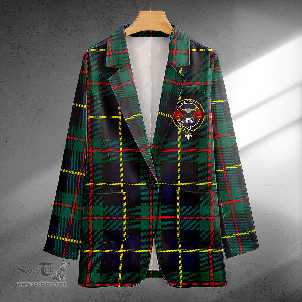 ScotsTee Shop MacLeod of Harris (MacLeod Hunting) Modern Clan Crest Casual Tartan Flat Lapel Collar Blazer Tartan Blazer Cotton