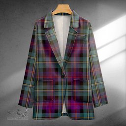 ScotsTee Shop Malcolm Weathered Clan Crest Casual Tartan Flat Lapel Collar Blazer Tartan Blazer Cotton